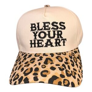 Bless Your Heart Baseball Cap Beige Leopard Print Adjustable Strap Women